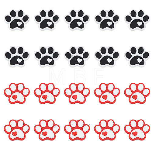 HOBBIESAY 20Pcs 2 Colors Dog Paw Print Food Grade Eco-Friendly Silicone Beads SIL-HY0001-30-1