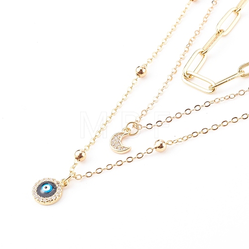 Brass Micro Pave Clear Cubic Zirconia Pendant Necklaces & Paperclip Chain Necklaces Set NJEW-JN03354-04-1