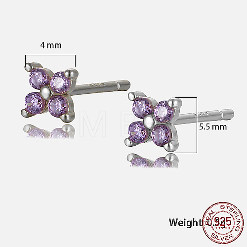 Platinum Rhodium Plated Sterling Silver Flower Stud Earrings FC2873-8-1