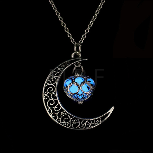 Alloy & Luminous Stone Hollow Moon Heart Pendant Necklaces IT8528-2-1