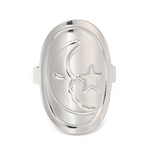 304 Stainless Steel Moon with Star Open Cuff Ring for Women RJEW-M149-29P-1