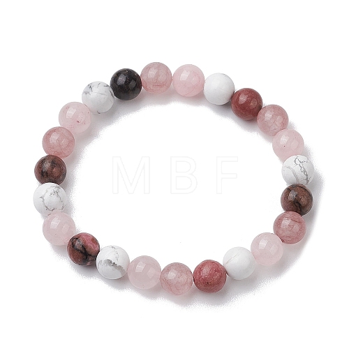 8.5mm Round Natural Rhodonite & Howlite & Strawberry Quartz & Rose Quartz  Bead Stretch Bracelets for Women BJEW-JB10944-06-1