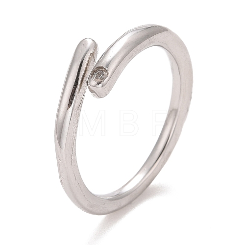 304 Stainless Steel Minimalist Open Cuff Ring with Clear Cubic Zirconia for Women RJEW-A005-01P-1