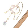 Natural Rose Quartz & Brass Ring Suncatcher with 304 Stainless Steel Sun Moon Star Charm HJEW-JM05009-03-3