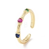 Colorful Cubic Zirconia Open Cuff Ring RJEW-C002-02G-1