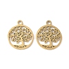 304 Stainless Steel Flat Round with Laser Cut Tree of Life Charms STAS-L022-512G-1