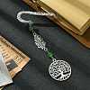 Tree of Life Feather Tibetan Style Alloy Pendant Bookmark with Cat Eye AJEW-JK00277-05-2