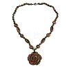 Natural Unakite Flower Pendant Necklaces NJEW-N064-08G-3
