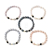 Natural Cultured Freshwater Pearl & Lava Rock Beaded Stretch Bracelets for Women BJEW-JB13714-3