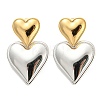 304 Stainless Steel Double Heart Dangle Stud Earrings for Women LS-EJEW-D076-01D-GP-1