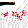 Butterfly Alloy Glass Pendant Necklaces & Stud Earrings & Rings Sets for Women WG31995-18-1