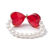 Heart Bowknot Transparent Glass & Shell Pearl Beaded Finger Rings RJEW-TA00123-4