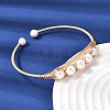 Brass Wire Wrapped Natural Pearl Open Cuff Bangles for Women BJEW-D453-03G-3