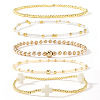 5Pcs 5 Styles Brass & Resin Beads Stretch Bracelets FP8271-3-1
