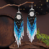 Handmade Glass Seed Beads Moon Dangle Earrings PT7673-1