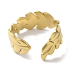 Vacuum Plating 201 Stainless Steel Feather Open Cuff Rings for Women RJEW-C092-34G-3