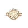 Brass Pave Clear Cubic Zirconia Religion Flat Round with Saint Connector Charms KK-L255-09G-01-1