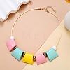 Bohemian Trapezoid Wood & CCB Plastic & Alloy Beaded Bib Necklaces for Women FS-WG0359B-05-2