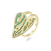 Cubic Zirconia Leaf Open Cuff Ring RJEW-N037-036-1