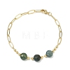 Natural Moss Agate Faceted Flat Round Beaded Brass Paperclip Chain Bracelets GG-CBA37F5-02G-02-4