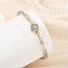 Religion Natural Labradorite Beaded Stretch Bracelets with Brass Flat Round with Cross Beads BJEW-JB14360-01-2