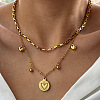 304 Stainless Steel Disc Heart Pendant Double Layer Necklaces for Women WG4F0FA-01-2