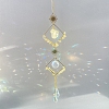 Wire Wrapped Nuggets Natural Citrine & Metal Rhombus Hanging Ornaments PW-WGF74B3-02-1