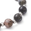 Natural Glaucophane & Brass Beaded Stretch Bracelets for Women BJEW-JB12903-4
