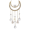 Nuggets Natural Quartz Crystal & Labradorite Chip & Brass Moon Hanging Ornaments HJEW-JM02566-1