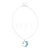 4Pcs 4 Colors Natural Aquamarine & Rose Quartz & Yellow Fluorite & Lavender Amethyst Wire Wrapped Moon with Acrylic Butterfly Pendant 304 Stainless Steel Ball Chain Necklaces NJEW-TA00266-4