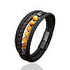Natural Tiger Eye Round Beads & Braided Imitation Leather Cord Bracelets for Men FS-WGCE7B3-06-2