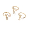 3Pcs Butterfly Brass Micro Pave Clear Cubic Zirconia Cuff Rings RJEW-JR00999-2