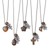 Natural Tiger Eye with Synthetic Non-magnetic Hematite Beads Cluster Pendant 304 Stainless Steel Rolo Chain Necklaces NJEW-JN05896-2
