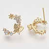 Brass Micro Pave Clear Cubic Zirconia Stud Earrings X-EJEW-T007-14G-NF-1