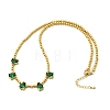 Brass Pave Cubic Zirconia Teardrop Pendant Round Beaded Necklaces NJEW-C121-01G-04-4