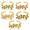 Flower Rack Plating Brass Micro Pave Cubic Zirconia Open Cuff Rings for Women RJEW-N047-01G-RS-1