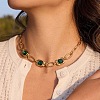 304 Stainless Steel Glass Green Rectangle Link Chain Necklaces for Women SA-CBA8C9C-10G-1
