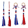 Crafans 4Pcs 2 Style Independence Day Theme Wooden Ring & Woolen Yarn Tassels Pendant Decorations HJEW-CF0001-20-1