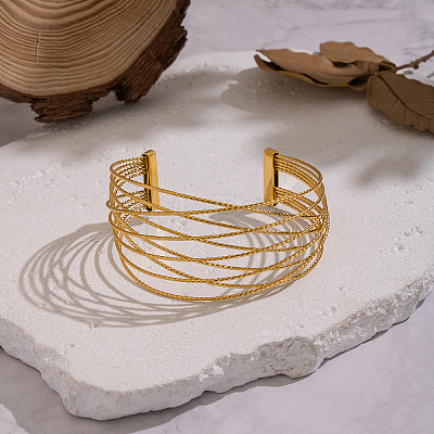 Minimalist 304 Stainless Steel Multi-Strand Twisted Cuff Bangles SR5020-1