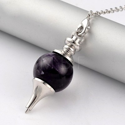 Natural Amethyst Sphere Dowsing Pendulums X-BJEW-E292-A07-1