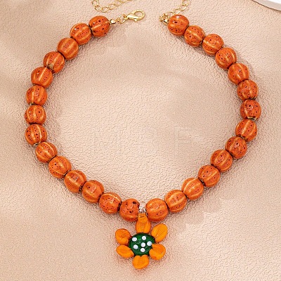 Summer Porcelain & Glass Flower Pendant Pumpkin Beaded Necklaces WGF7FBC-01-1