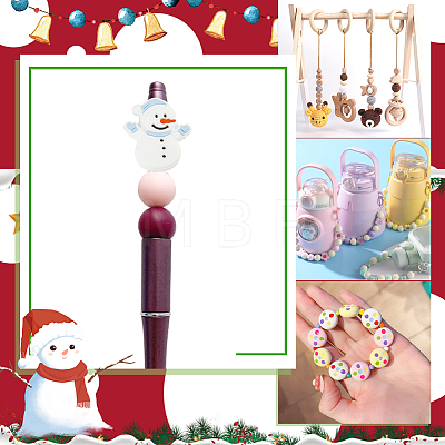20Pcs 5 Colors Snowman Christmas Theme Food Grade Eco-Friendly Silicone Beads SIL-CP0001-05-1