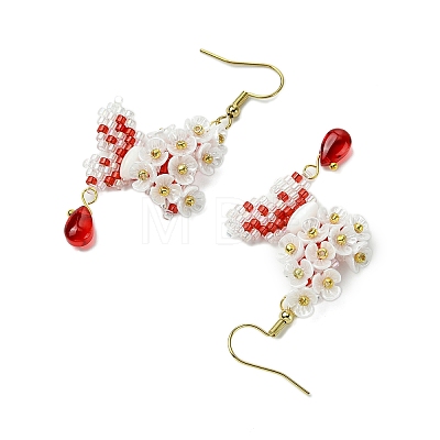 Handmade Glass Seed Beads Flower Dangle Earrings EJEW-MZ00362-02-1