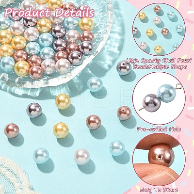 50Pcs 5 Colors Electroplated Shell Pearl Beads BSHE-YW0001-23-1