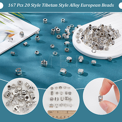  167Pcs 20 Style Tibetan Style Alloy European Beads TIBEB-NB0001-32-1