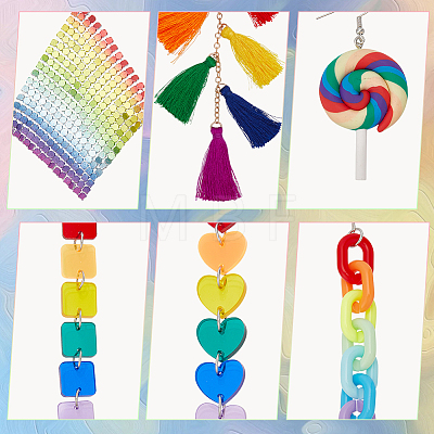 6 Pair 6 Style Rainbow Color Pride Heart Acrylic & Polymer Clay Lollipop & Polyester Tassel Dangle Earrings EJEW-AN0003-33-1