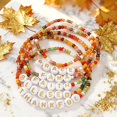6Pcs 6 Styles Bohemian Handmade Word Resin & Plastic Colorful Glass Beaded Friendship Stretch Bracelets for Men Women PI5207-1-1
