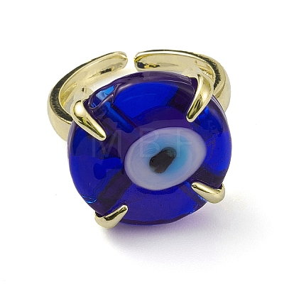 Lampwork Evil Eye Open Cuff Ring RJEW-M147-01LG-08-1