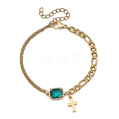 Cross 304 Stainless Steel Charm Bracelets BJEW-JB13967-1