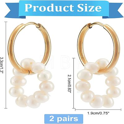  2 Pairs Natural Pearl Beaded Ring Dangle Hoop Earrings for Girl Women EJEW-NB0001-06-1